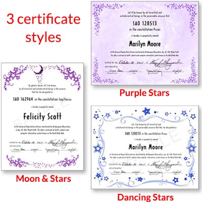 Name a Star certificates