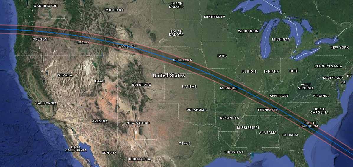 precision map of 2017 solar eclipse path