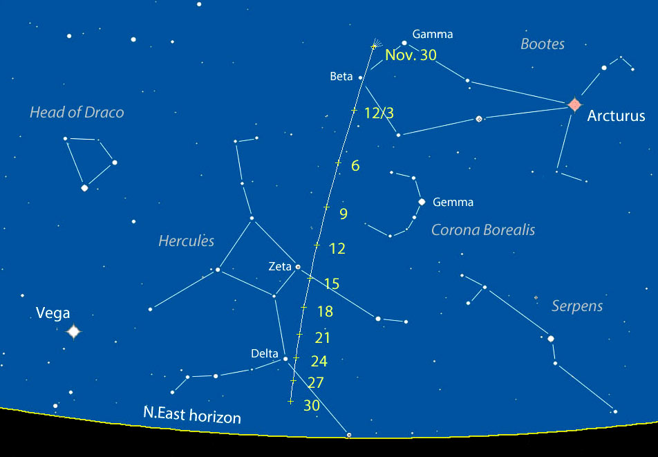 Comet Lovejoy December 2013 info and finder chart